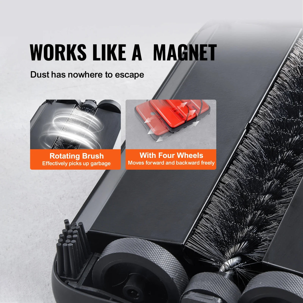 Manual Carpet Sweeper, Quiet Rolling Brush Floor Cleaner with 180° Rotating Head for Carpets, Rugs and Hard Floors - product view 6
