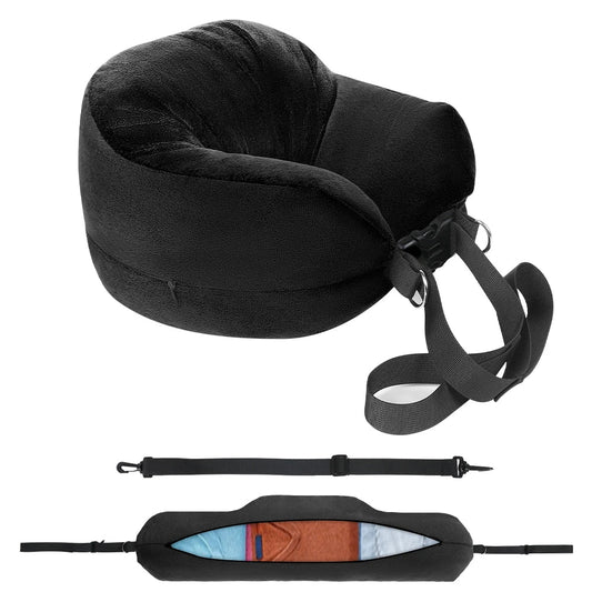 Fillable Clothing Travel Neck Pillow, U-Shaped Polyester Pillowcase with Extra Storage Bag and Velvet Cover for Airplane Trips - product view 1