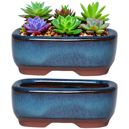 Modern Ceramic Planter, Rectangular Succulent Flower Pot with Drainage Hole and Air Vent, 8.5 x 3.1 cm, 1 or 2 Piece - product view 2