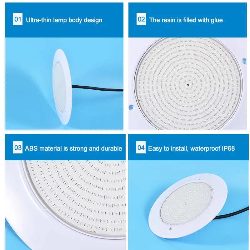 12V LED Underwater Pool Light, ABS Self-Contained Lamp, 180° Beam, 18W–54W Options and Cool White, Warm White or RGB - product view 5