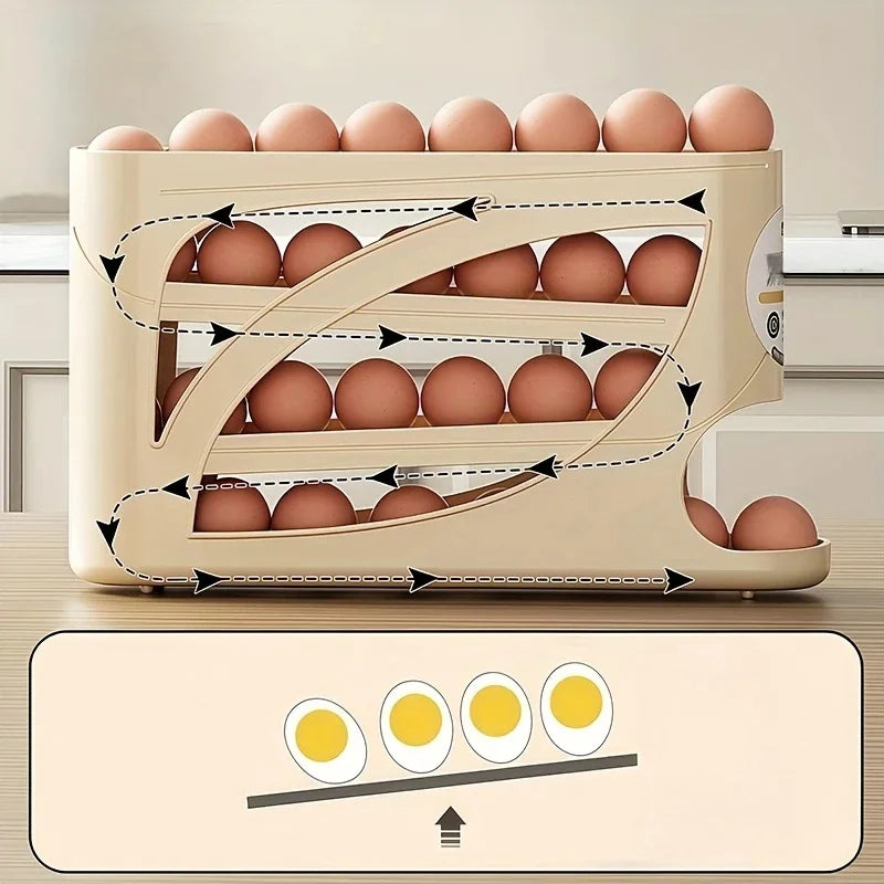 3-Tier Rolling Egg Storage Container, Reusable Plastic Refrigerator Organizer with 28 to 30 Egg Capacity, White or Cream - product view 5