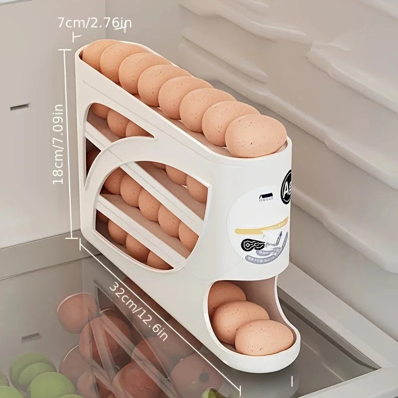3-Tier Rolling Egg Storage Container, Reusable Plastic Refrigerator Organizer with 28 to 30 Egg Capacity, White or Cream - product view 6