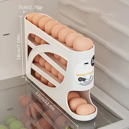 3-Tier Rolling Egg Storage Container, Reusable Plastic Refrigerator Organizer with 28 to 30 Egg Capacity, White or Cream - product view 6