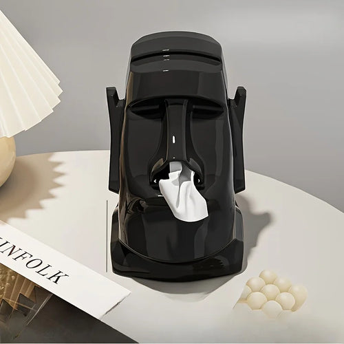 Decorative Tissue Box, Modern Plastic Table Cover for Sundries, Creative Stone Figure Style in Black, Green or White - product view 1
