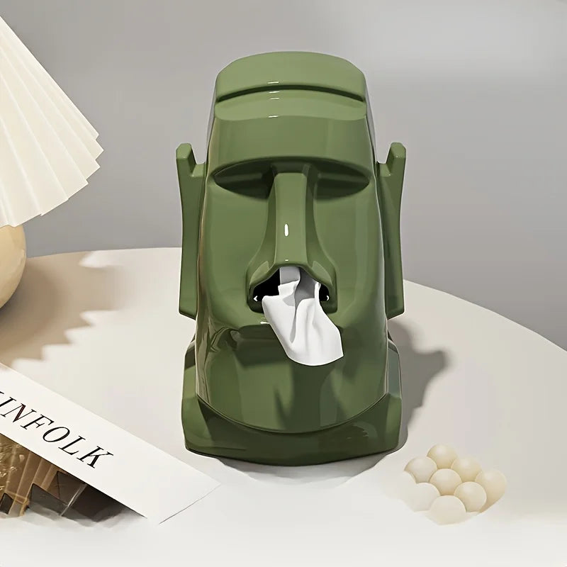 Decorative Tissue Box, Modern Plastic Table Cover for Sundries, Creative Stone Figure Style in Black, Green or White - product view 2