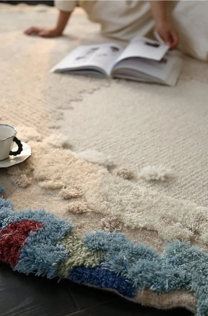 Hand-Hooked Wool Blend Area Rug, Scenic Pattern Rectangle Carpet, 15 mm Thick, Multiple Sizes for Living Room and Bedroom - product view 6
