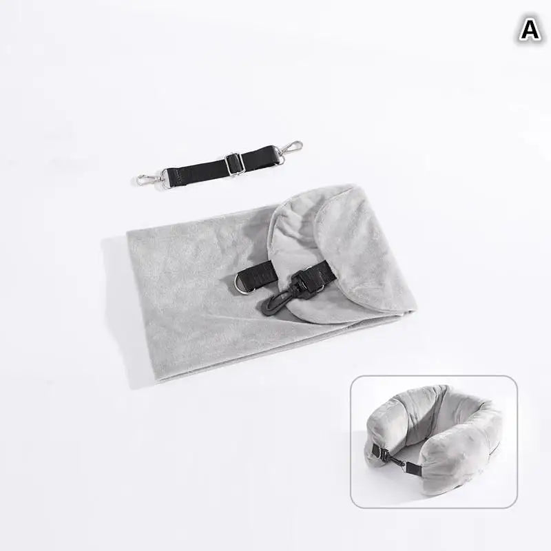 Fillable Travel Neck Pillow, U-Shaped Crystal Fleece Support Pillow with Removable Cover, Straps and Color Options - product view 1
