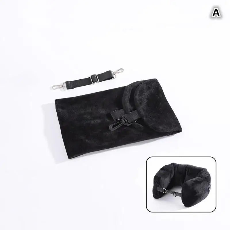 Fillable Travel Neck Pillow, U-Shaped Crystal Fleece Support Pillow with Removable Cover, Straps and Color Options - product view 2