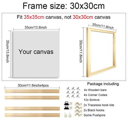 Square Wooden Poster Frame, Modern Wall Frame for Canvas, Diamond Painting and Artwork, 20x20cm to 55x55cm - product view 3