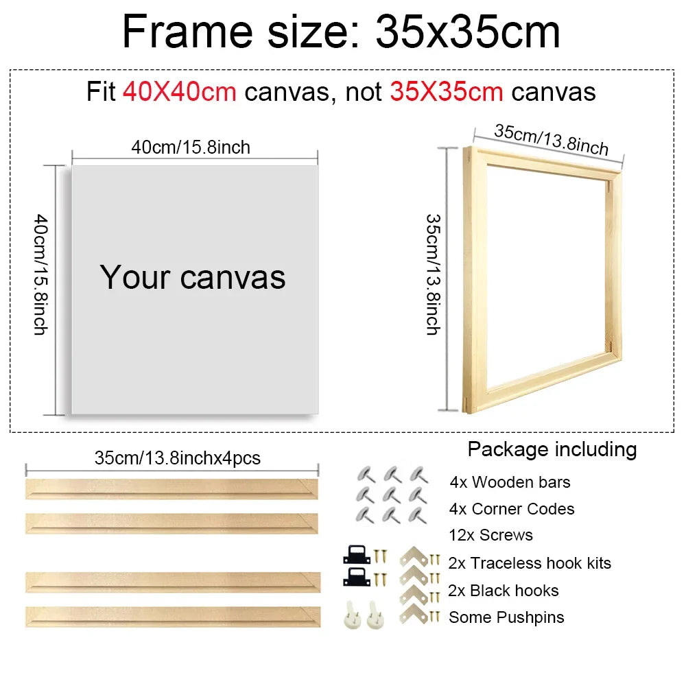 Square Wooden Poster Frame, Modern Wall Frame for Canvas, Diamond Painting and Artwork, 20x20cm to 55x55cm - product view 4