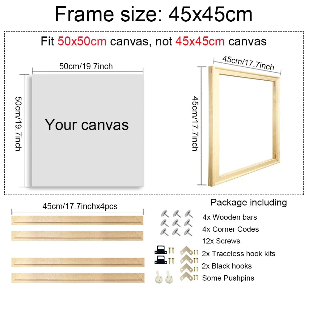Square Wooden Poster Frame, Modern Wall Frame for Canvas, Diamond Painting and Artwork, 20x20cm to 55x55cm - product view 6