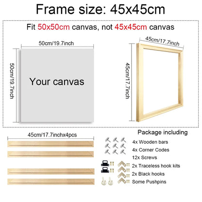 Square Wooden Poster Frame, Modern Wall Frame for Canvas, Diamond Painting and Artwork, 20x20cm to 55x55cm - product view 6