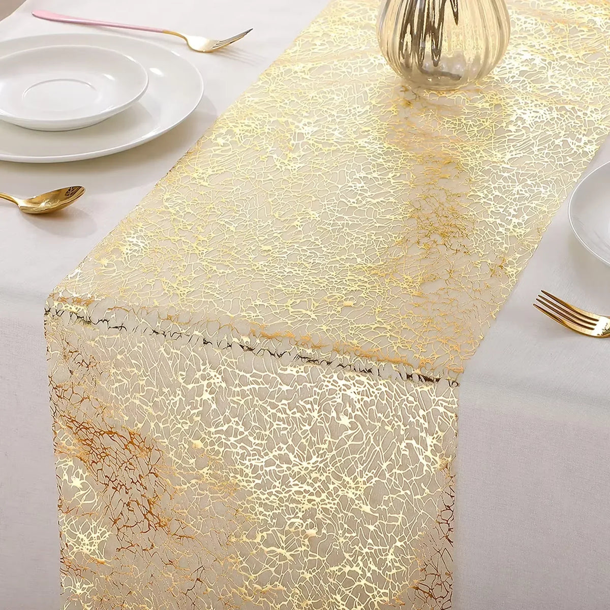 Holiday Table Runner, Metallic Glitter Polyester Tablecloth, Solid Design, 28 cm Wide, 275 or 500 cm for Party Tables - product view 2