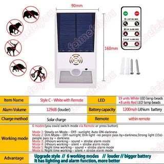 Solar Motion Sensor Alarm Light with Remote Control, LED Outdoor Emergency Lamp for Yard, Farm, Garage and Garden - product view 1