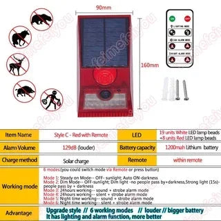 Solar Motion Sensor Alarm Light with Remote Control, LED Outdoor Emergency Lamp for Yard, Farm, Garage and Garden - product view 2