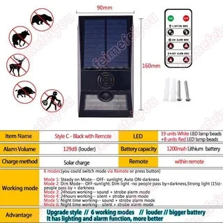 Solar Motion Sensor Alarm Light with Remote Control, LED Outdoor Emergency Lamp for Yard, Farm, Garage and Garden - product view 3