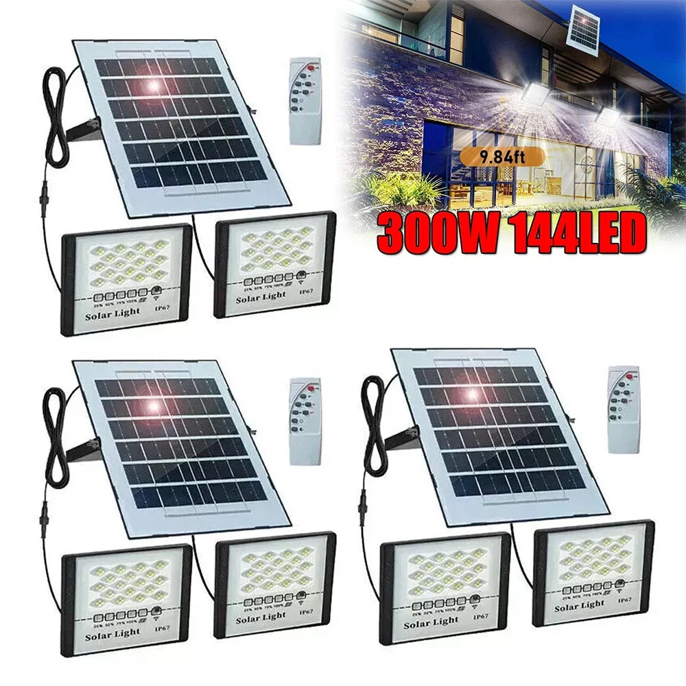 300W Solar LED Flood Light, Dimmable Outdoor Spotlight, Self-Contained Landscape Lighting for Yard, Garden and Wall - product view 2
