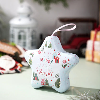 Christmas Tin Storage Box, Reusable Rectangular Holiday Treat Container with Hanging Rope, Modern Style, 13 x 12.2 x 4.8 cm - product view 6