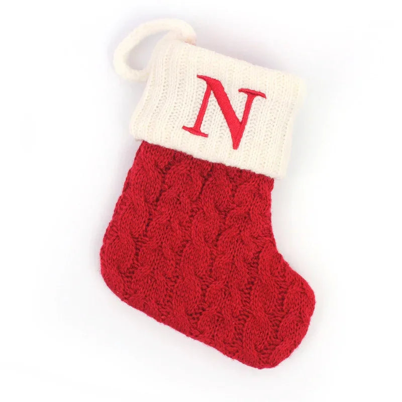 Christmas Stocking, Knitted Cloth Holiday Hanging Decoration, 14x18cm, Alphabet, Snowflake and Pattern Options - product view 2