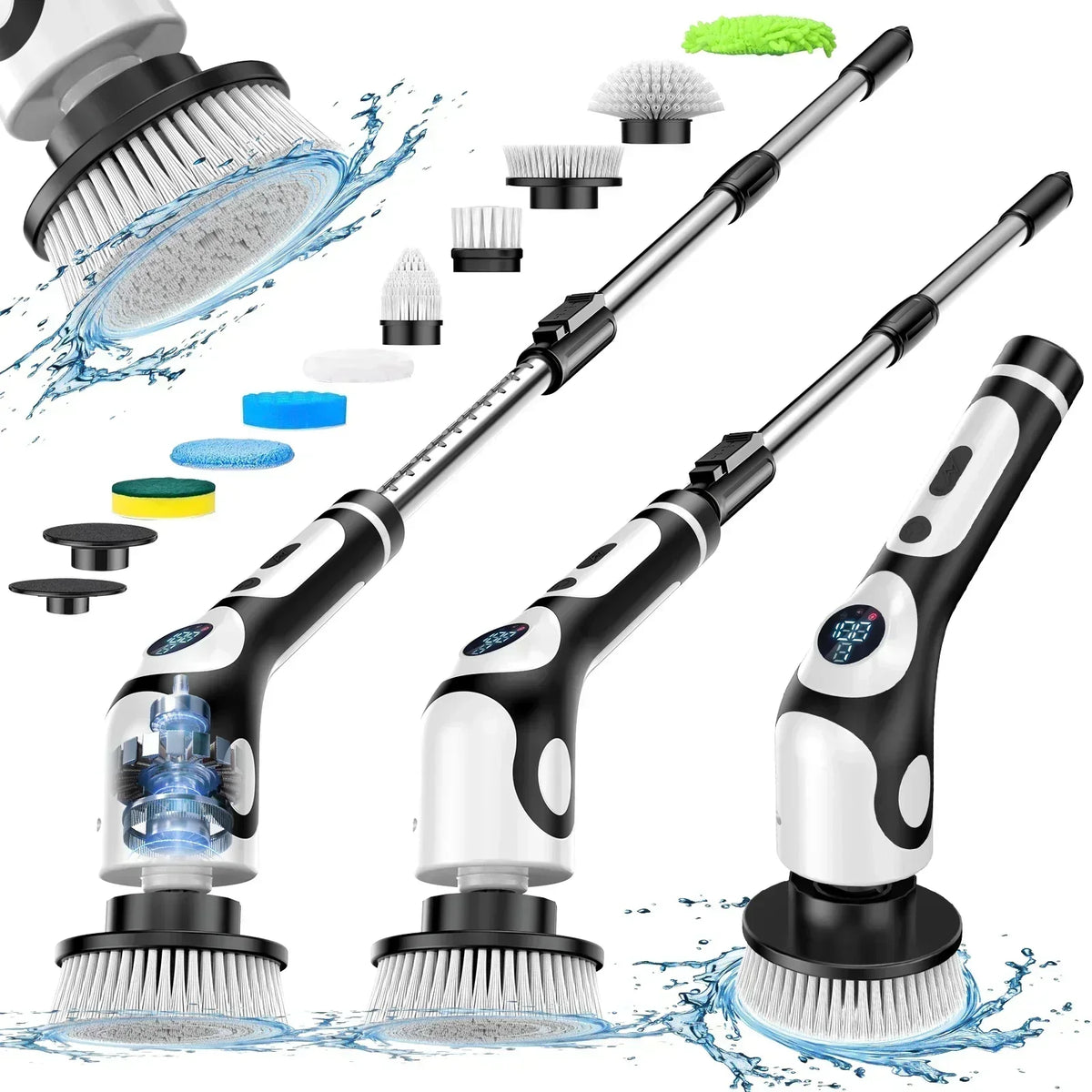 11-in-1 Electric Spin Scrubber, USB Rechargeable Voice-Controlled Rotary Cleaning Brush, Black, Under 20 V - product view 1