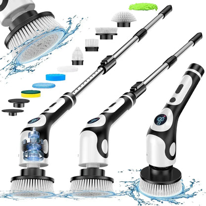 11-in-1 Electric Spin Scrubber, USB Rechargeable Voice-Controlled Rotary Cleaning Brush, Black, Under 20 V - product view 1
