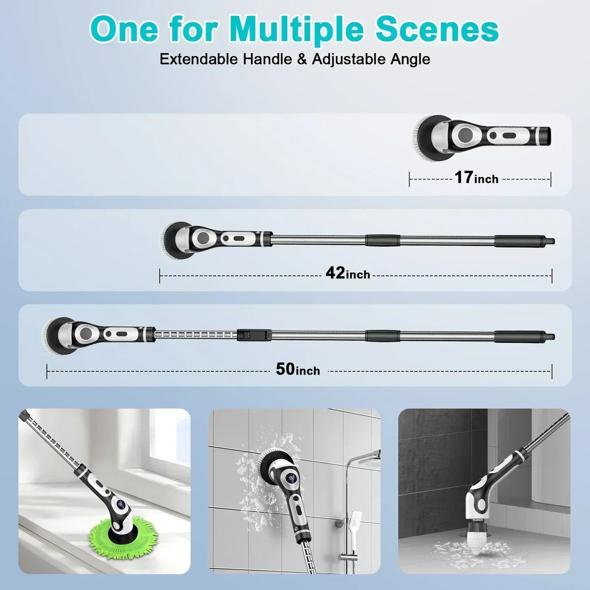 11-in-1 Electric Spin Scrubber, USB Rechargeable Voice-Controlled Rotary Cleaning Brush, Black, Under 20 V - product view 3
