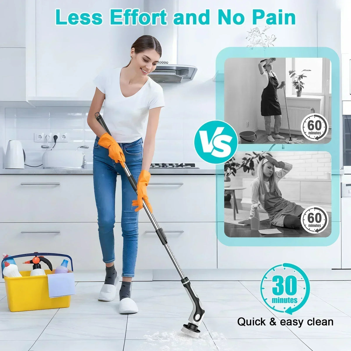 11-in-1 Electric Spin Scrubber, USB Rechargeable Voice-Controlled Rotary Cleaning Brush, Black, Under 20 V - product view 4