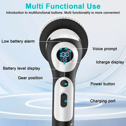 11-in-1 Electric Spin Scrubber, USB Rechargeable Voice-Controlled Rotary Cleaning Brush, Black, Under 20 V - product view 5