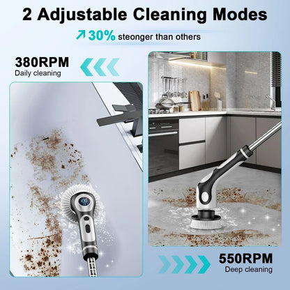 11-in-1 Electric Spin Scrubber, USB Rechargeable Voice-Controlled Rotary Cleaning Brush, Black, Under 20 V - product view 6