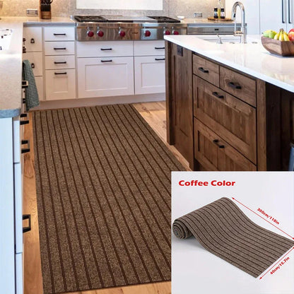 Striped Kitchen Rug, 40 cm x 3 m Self-Adhesive Polyester Floor Mat with Vinyl Backing, Machine-Made for Indoor Entryways - product view 1