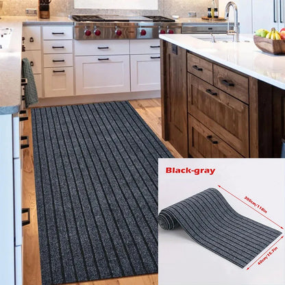 Striped Kitchen Rug, 40 cm x 3 m Self-Adhesive Polyester Floor Mat with Vinyl Backing, Machine-Made for Indoor Entryways - product view 2