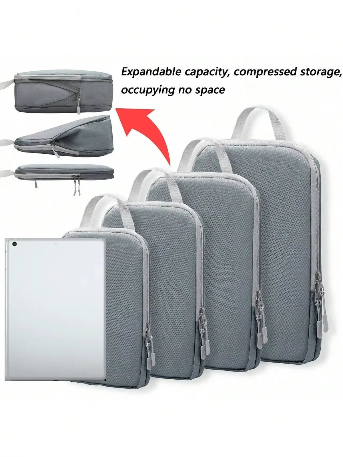 Compressible Packing Cubes, Polyester Travel Storage Organizers with Multiple Uses, 4-Piece and 6-Piece Options - product view 3