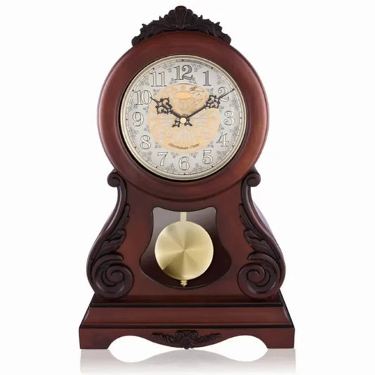 Vintage Wooden-Style Mantle Clock, Grandfather Pendulum Design for Floor or Table Display, Composite Case in Brown - product view 1