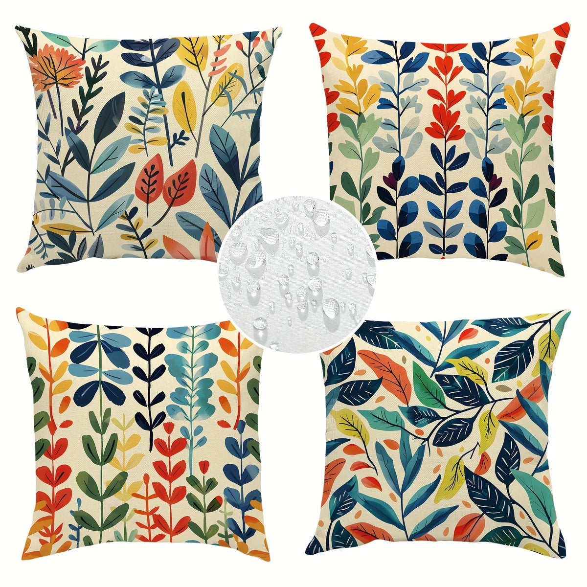 Printed Outdoor Patio Cushion Covers, Square 100% Polyester Zipper Covers, 4-Piece Set in Six Size Options - product view 1