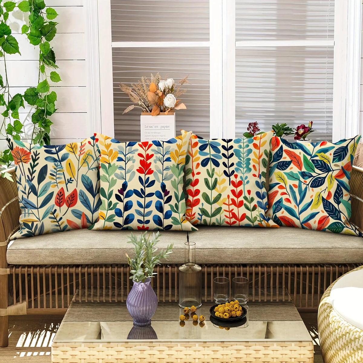 Printed Outdoor Patio Cushion Covers, Square 100% Polyester Zipper Covers, 4-Piece Set in Six Size Options - product view 3