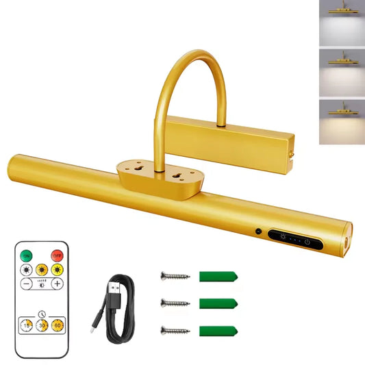 Battery Operated Picture Light, 4000mAh Rechargeable LED Wall Lamp, Dimmable, 3 Color Temperatures, Remote Control - product view 1