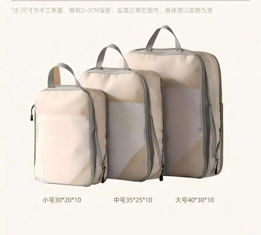 3-Piece Travel Compression Packing Cube Set, 20 x 8 x 25 cm Organizer Bags in White, Grey, Black or Blue - product view 1