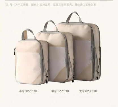 3-Piece Travel Compression Packing Cube Set, 20 x 8 x 25 cm Organizer Bags in White, Grey, Black or Blue - product view 1