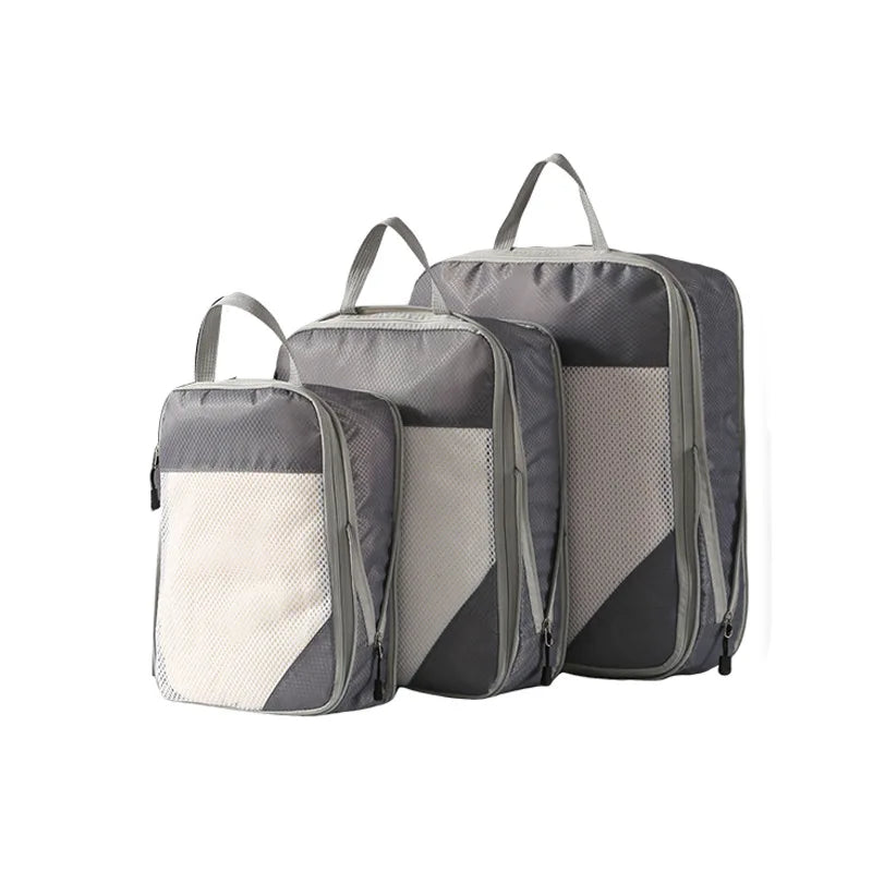 3-Piece Travel Compression Packing Cube Set, 20 x 8 x 25 cm Organizer Bags in White, Grey, Black or Blue - product view 2