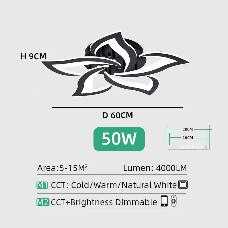 Modern LED Ceiling Light, Remote and App Control, Dimmable Three-Tone Lighting, Acrylic and Iron, 5–18 Heads for Living Rooms - product view 1