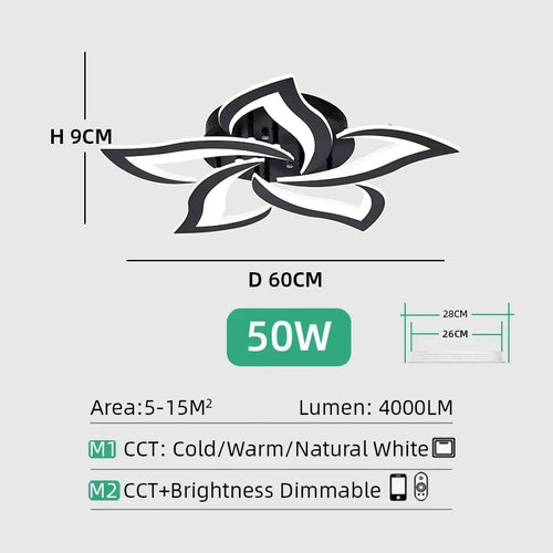 Modern LED Ceiling Light, Remote and App Control, Dimmable Three-Tone Lighting, Acrylic and Iron, 5–18 Heads for Living Rooms - product view 1