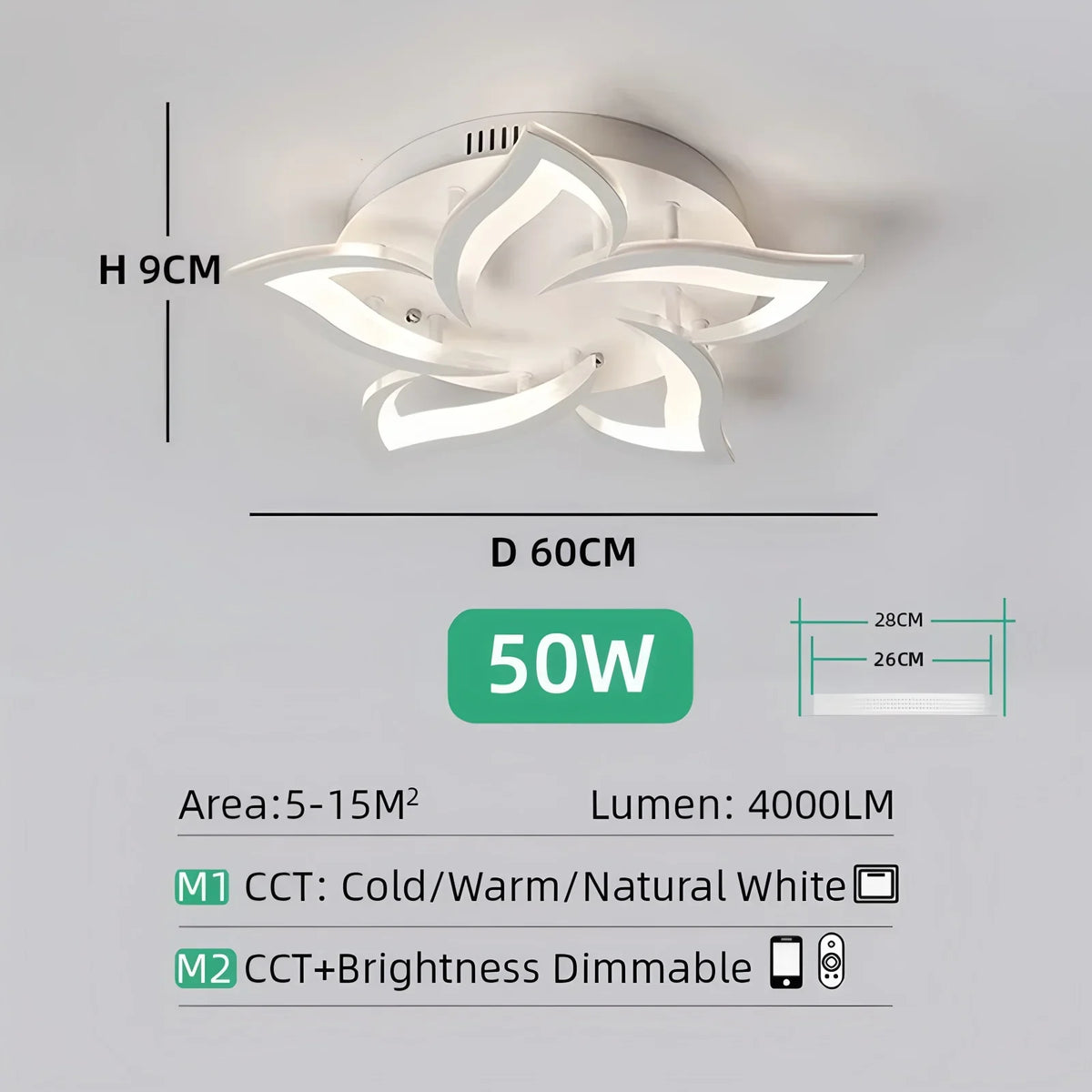 Modern LED Ceiling Light, Remote and App Control, Dimmable Three-Tone Lighting, Acrylic and Iron, 5–18 Heads for Living Rooms - product view 2