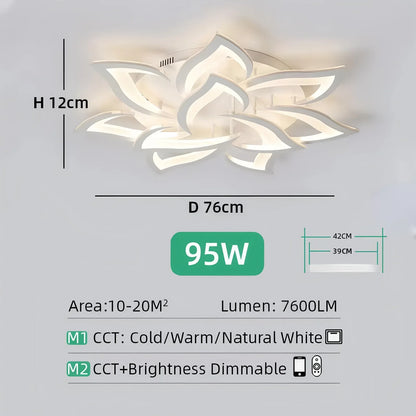 Modern LED Ceiling Light, Remote and App Control, Dimmable Three-Tone Lighting, Acrylic and Iron, 5–18 Heads for Living Rooms - product view 3
