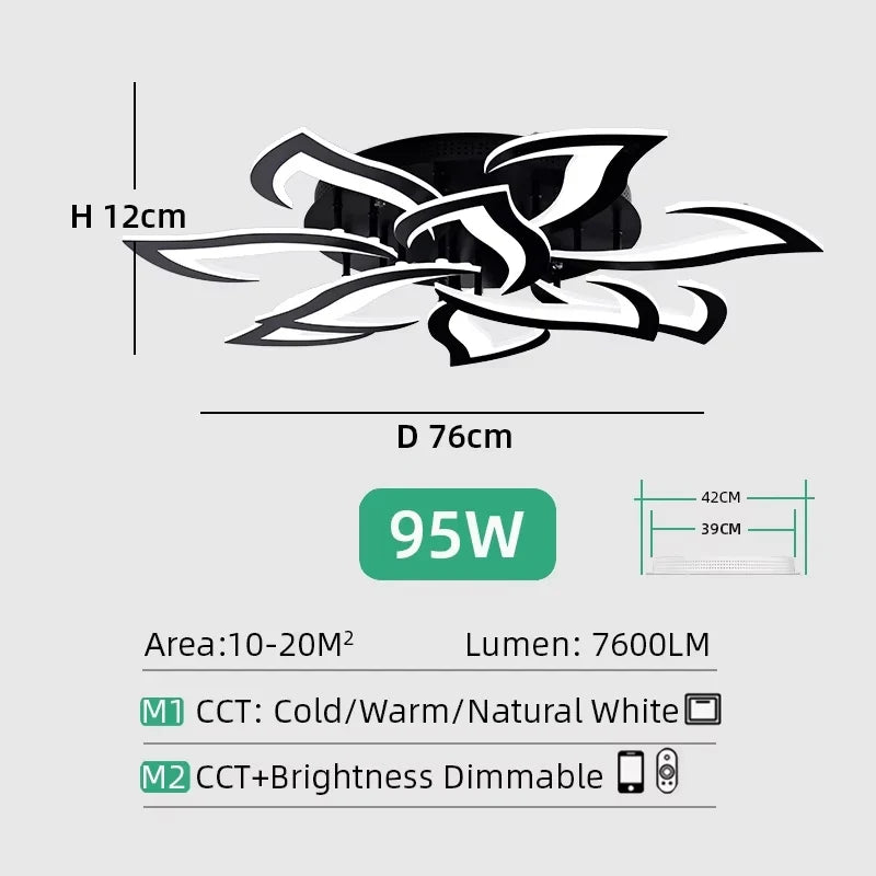 Modern LED Ceiling Light, Remote and App Control, Dimmable Three-Tone Lighting, Acrylic and Iron, 5–18 Heads for Living Rooms - product view 6