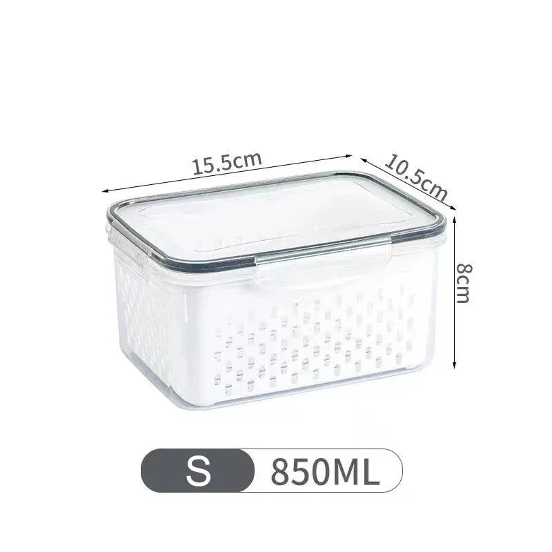 Stackable Pantry Bin, Double-Layer Drain Basket, Sealed Lid, Transparent Food Storage Box in 15CM, 19CM or 22CM - product view 1