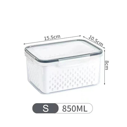 Stackable Pantry Bin, Double-Layer Drain Basket, Sealed Lid, Transparent Food Storage Box in 15CM, 19CM or 22CM - product view 1
