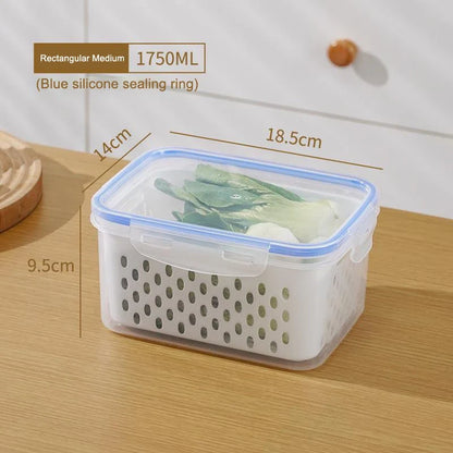 Stackable Pantry Bin, Double-Layer Drain Basket, Sealed Lid, Transparent Food Storage Box in 15CM, 19CM or 22CM - product view 2