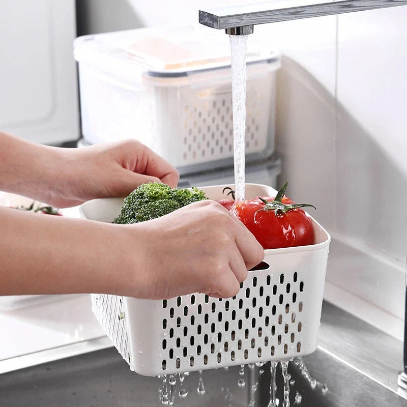 Stackable Pantry Bin, Double-Layer Drain Basket, Sealed Lid, Transparent Food Storage Box in 15CM, 19CM or 22CM - product view 4