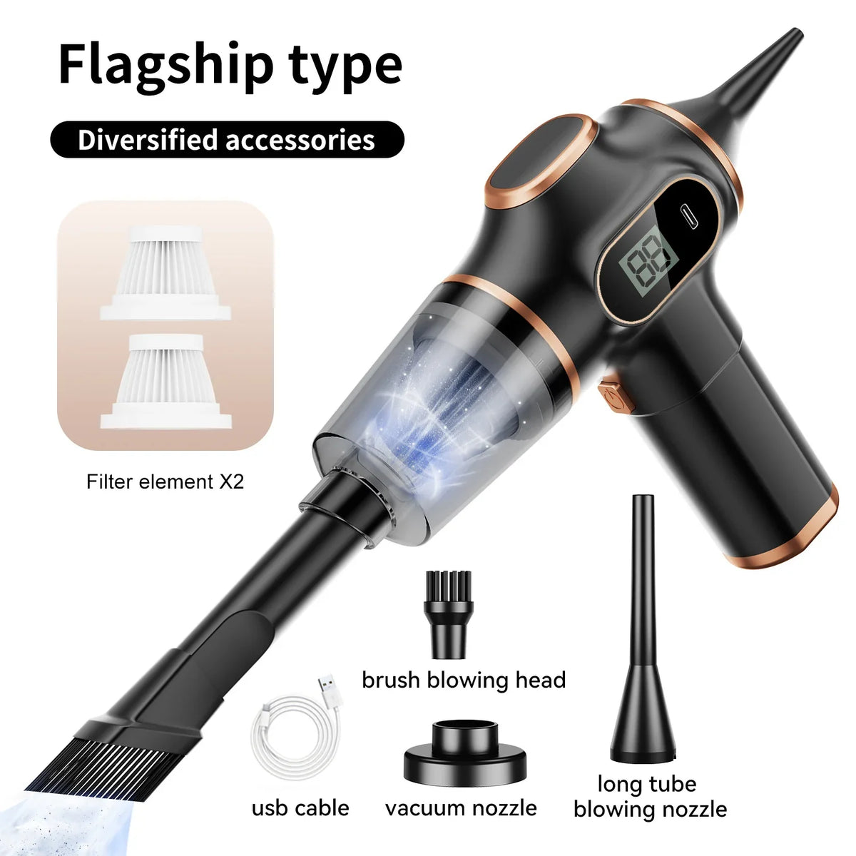 Portable Handheld Vacuum Cleaner, Wireless Dry Cleaning, Li-ion Battery, ABS Body, Black or Blue for Car, Sofa and Carpet - product view 1