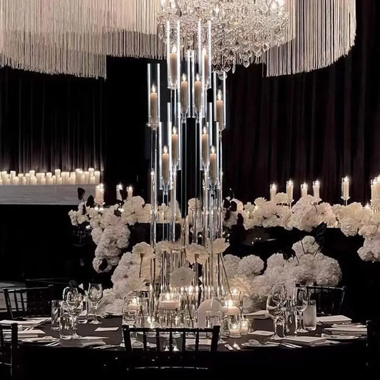 Clear Acrylic 10-Arm Candelabra Candle Holder, European-Style 96 x 28cm Table Centerpiece for Weddings and Décor - product view 1